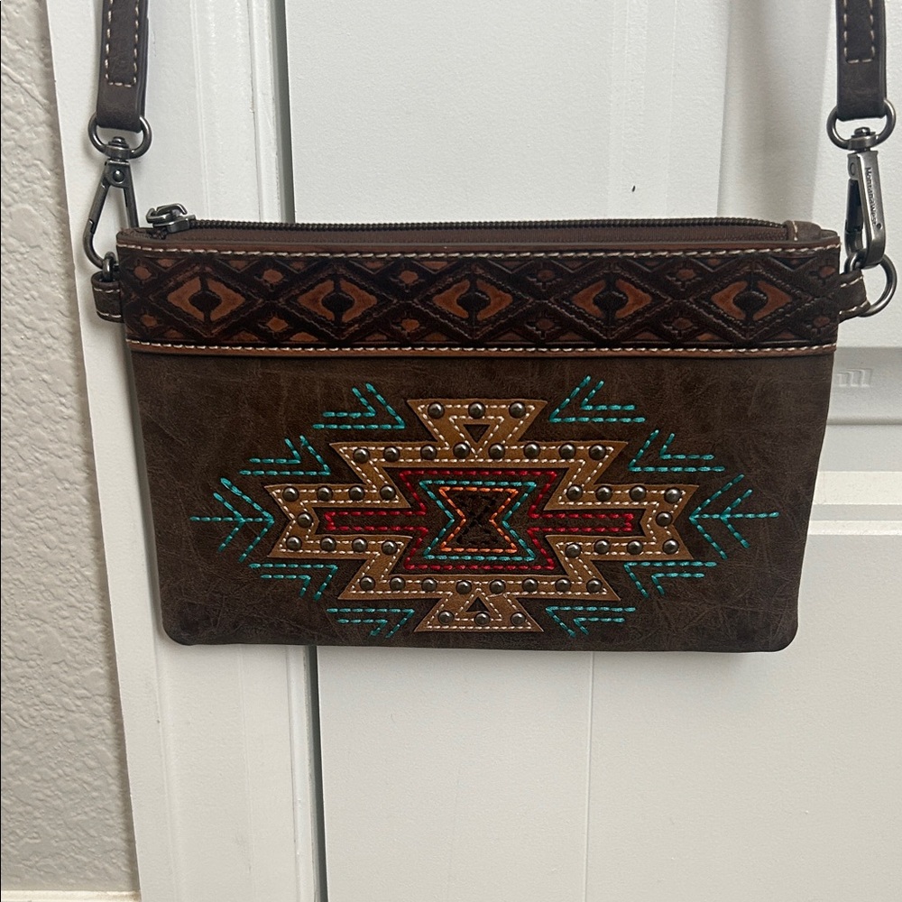 Embroidered Brown Southwestern Wristlet Clutch